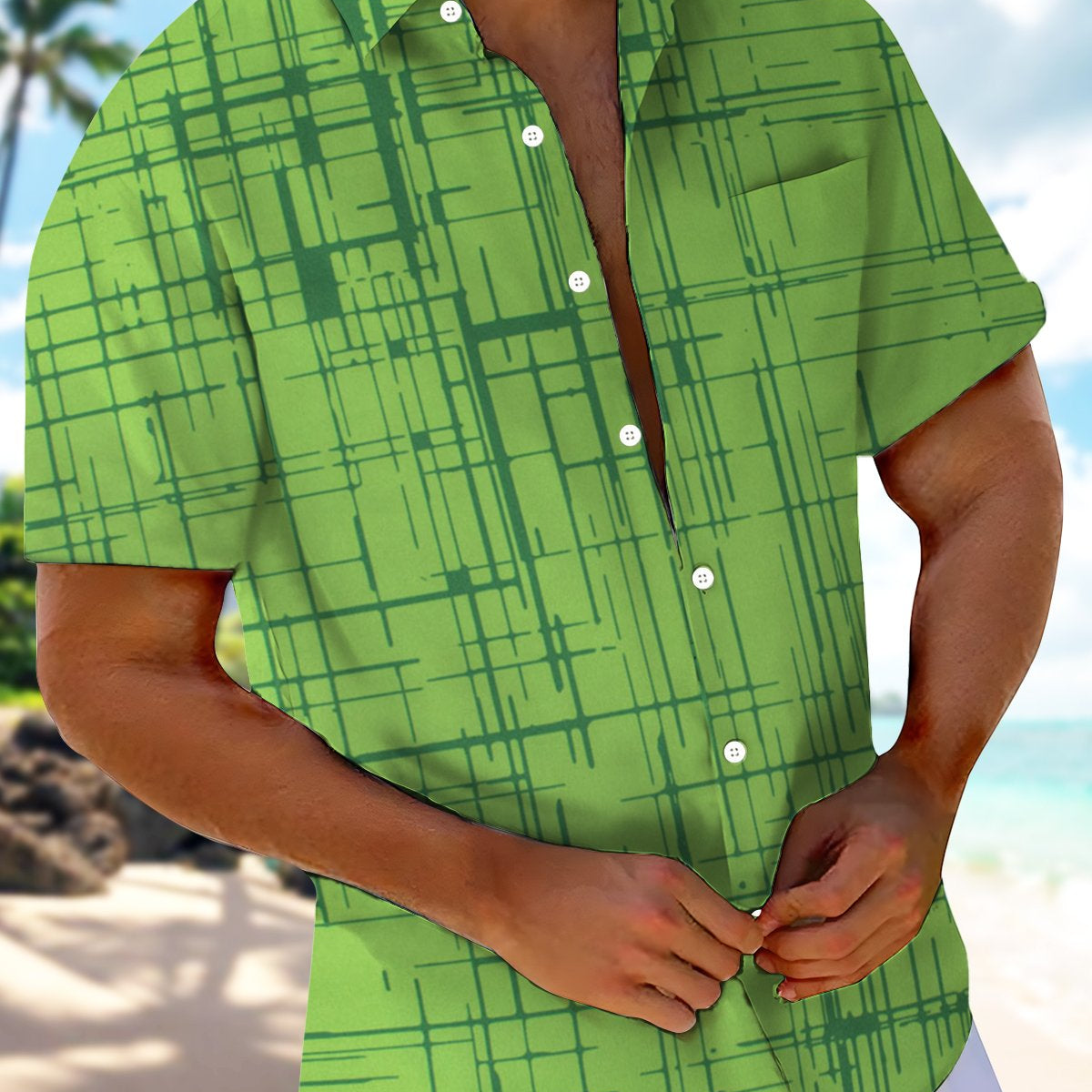 Alohadaddy® Vintage Stripes Art Print Moisture Wicking Pockets Stretch Hawaiian Men's Shirt Big & Tall