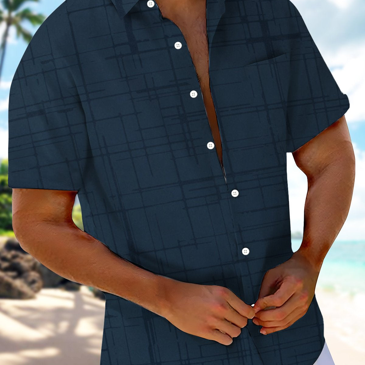 Alohadaddy® Vintage Stripes Art Print Moisture Wicking Pockets Stretch Hawaiian Men's Shirt Big & Tall