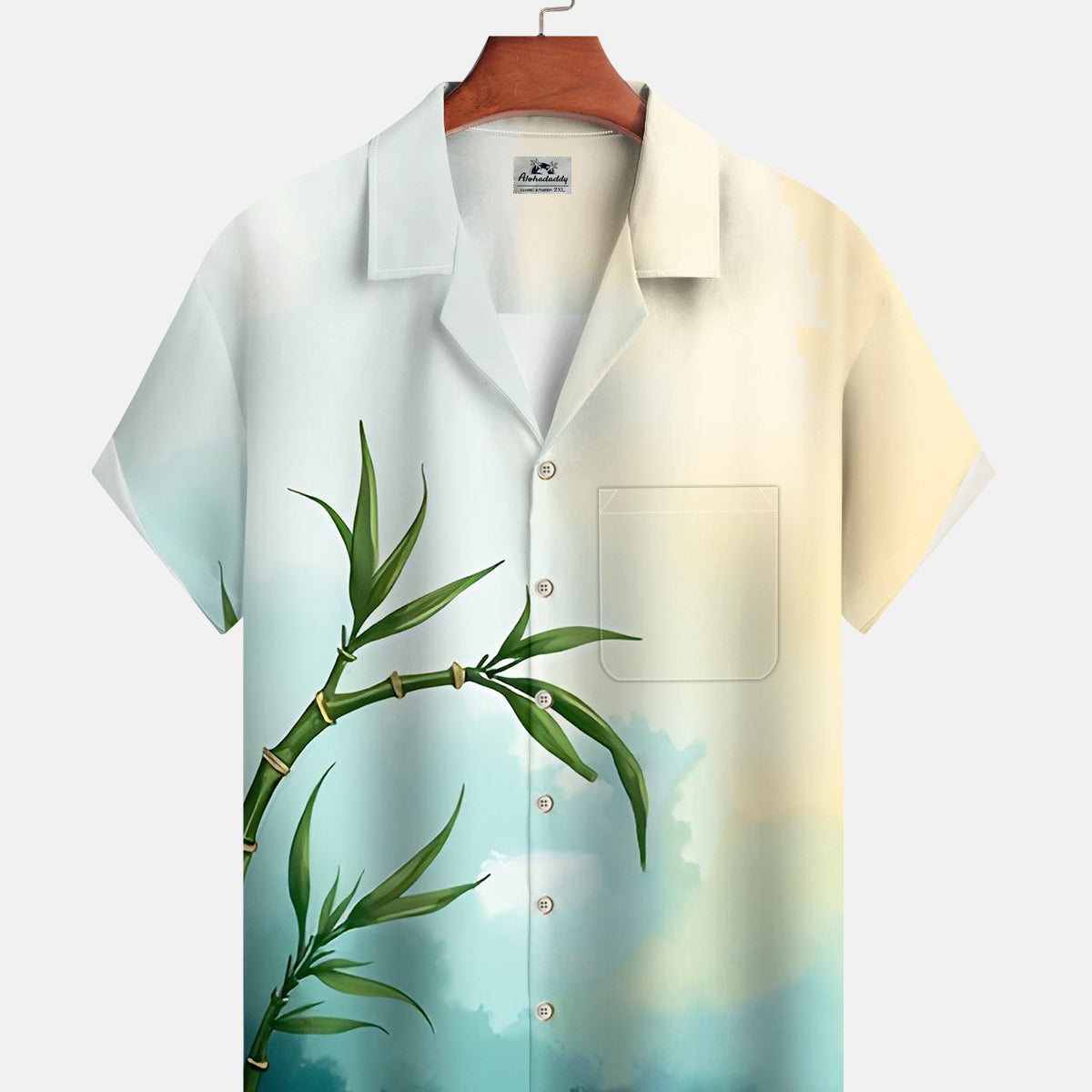 Alohadaddy® Casual Bamboo Print Artistic Button Pocket Cardigan Men's Short Sleeve Shirt Big & Tall