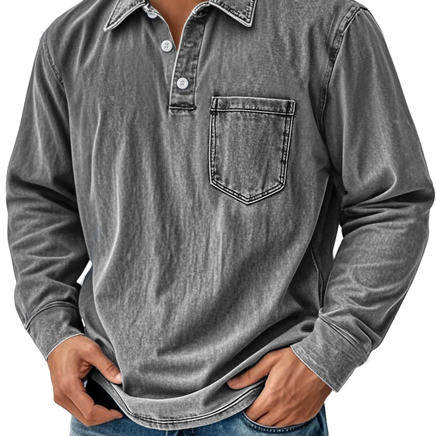 Alohadaddy® Old Money Style Retro Washed Print Men's Button Pocket Lapel Long Sleeve Shirt Big & Tall