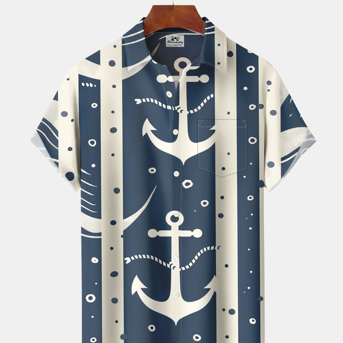 Alohadaddy® Vintage Nautical Print Men's Short-Sleeve Shirt