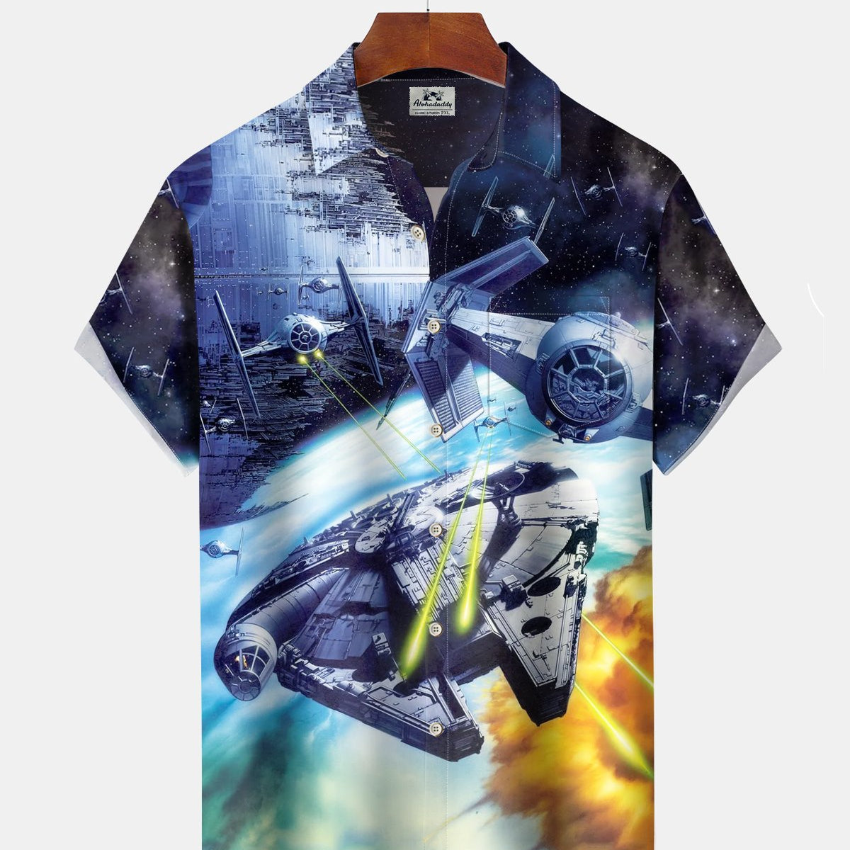 Alohadaddy® Vintage Star Wars Spaceship Print Pocket Stretch Men's Short Sleeve Shirt Big & Tall