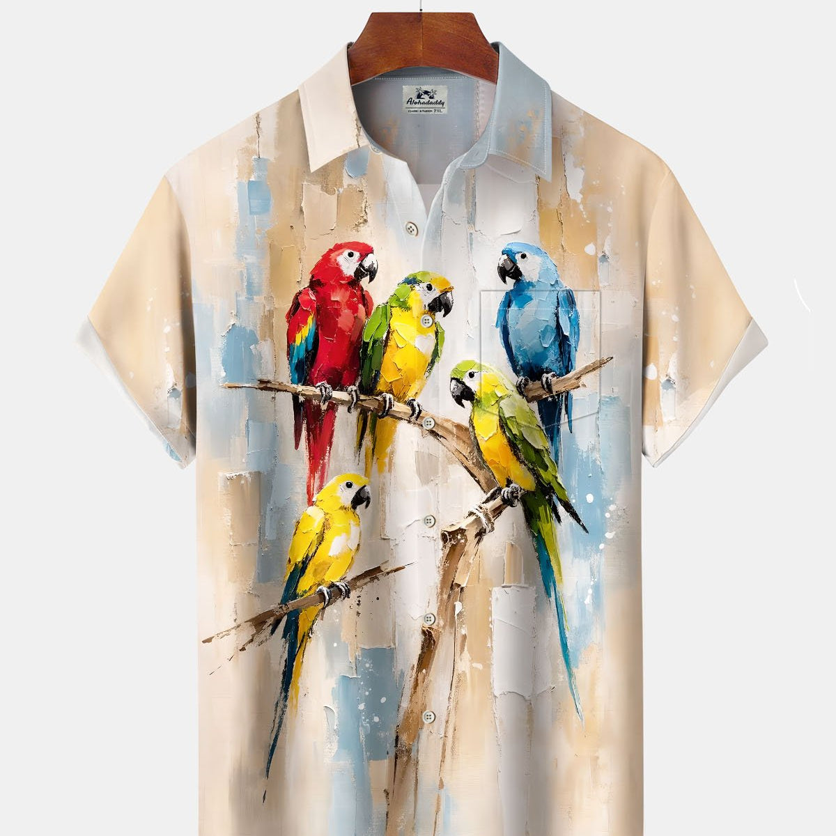Alohadaddy® Hawaiian Parrot Print Art Button Pocket Cardigan Men's Short Sleeve Shirt Big & Tall