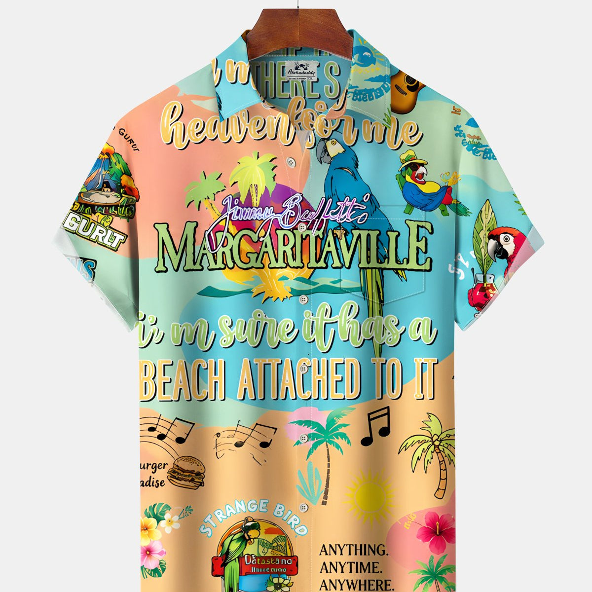 Alohadaddy® Hawaiian Parrot Print Art Button Pocket Cardigan Men's Short Sleeve Shirt