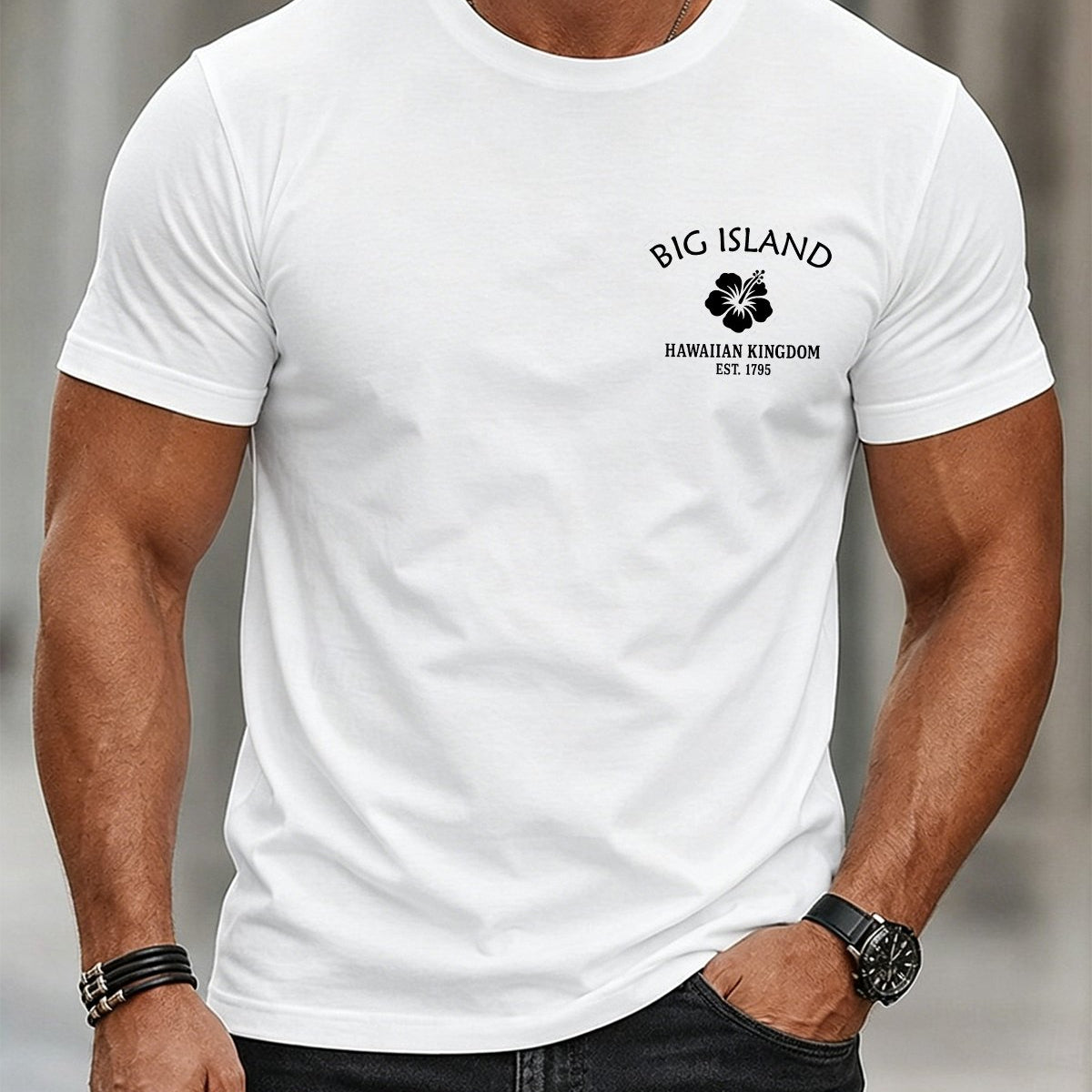 Alohadaddy® Men's Short-Sleeve T-Shirt Basic Floral Print Crew Neck