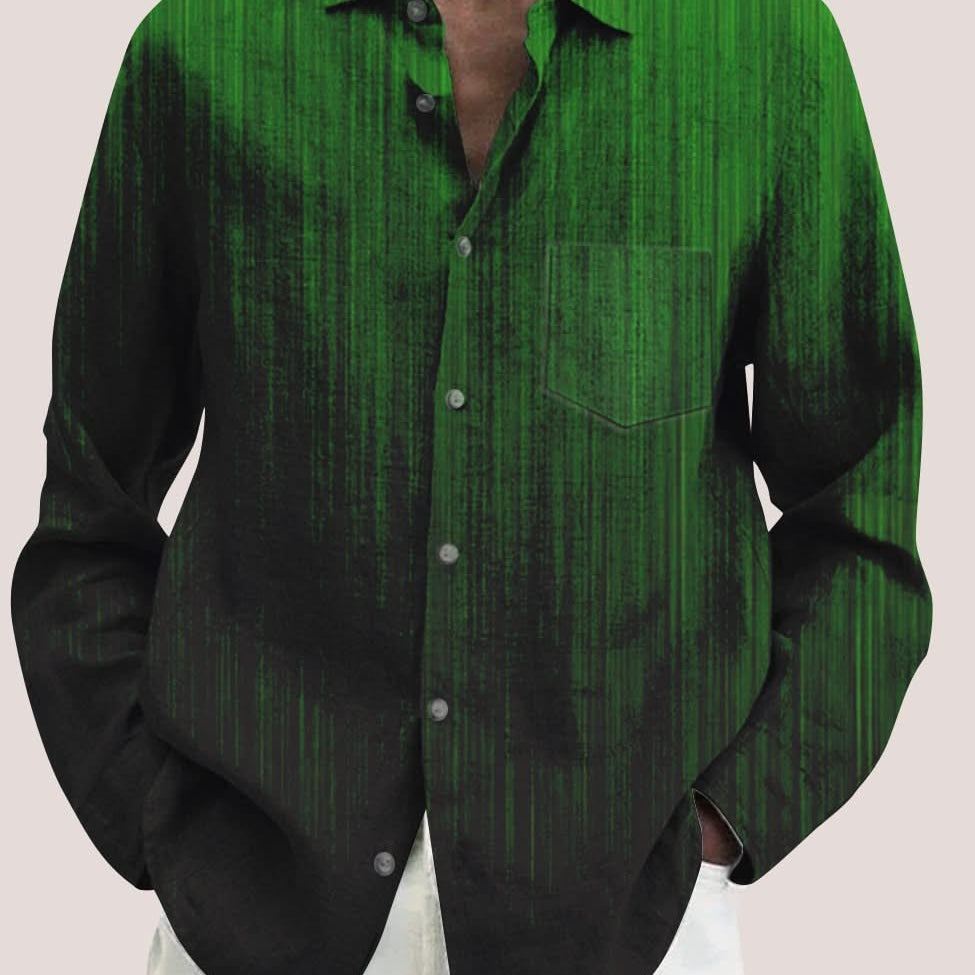 Men's Ombre Abstract Lines Printing Casual Cotton Linen Long Sleeve Plus Size Shirt