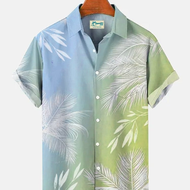 Camisa hawaiana de manga corta con degradado de vacaciones multicolor para hombre, resistente a las arrugas y de seersucker