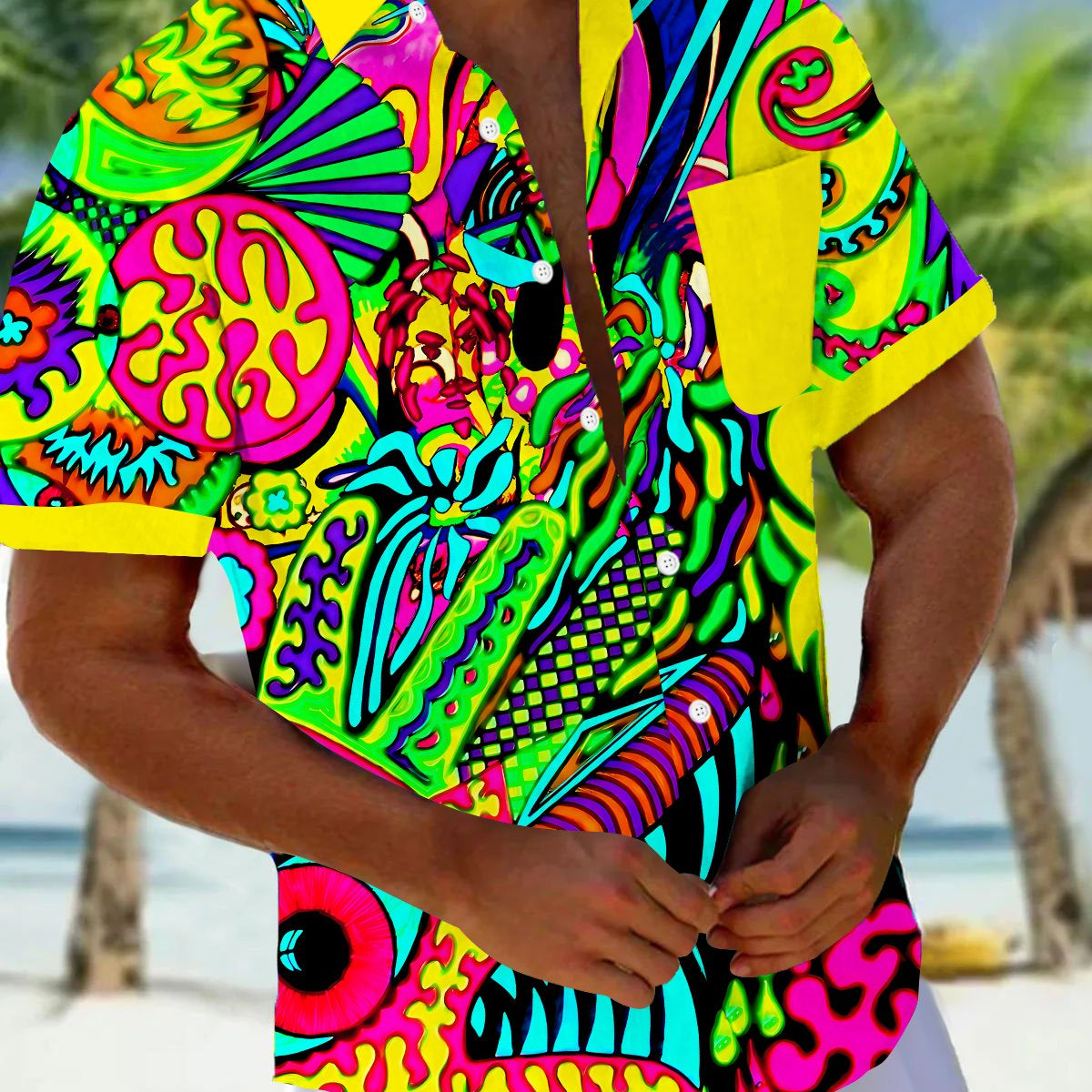 Alohadaddy Vintage Abstract Art Texture Print Chest Pocket Shirt Plus Size Men's Shirt Big Tall