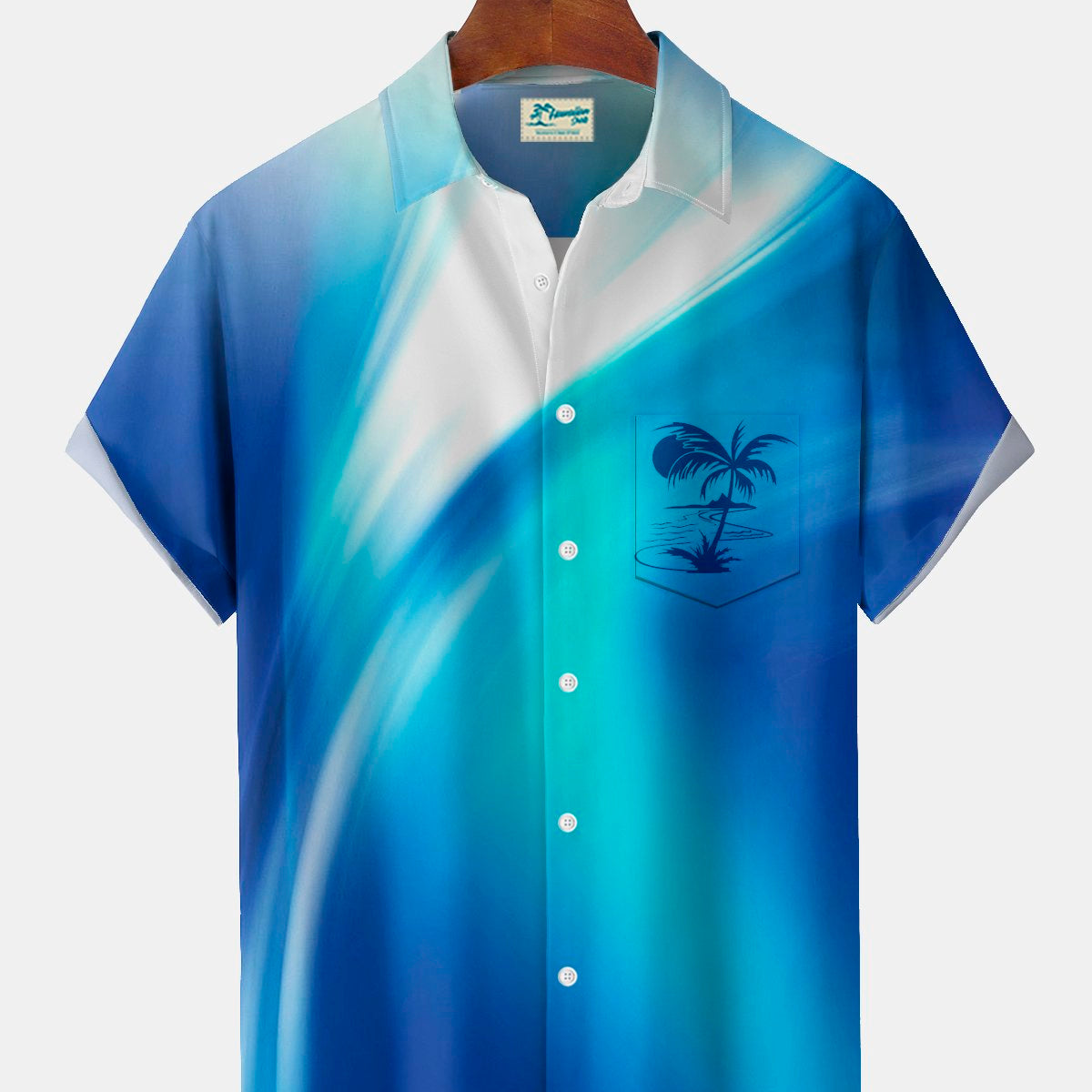Alohadaddy® Hawaiian Retro Coconut Tree Gradient Print Men's Button-Down Short-Sleeve Shirt Big & Tall