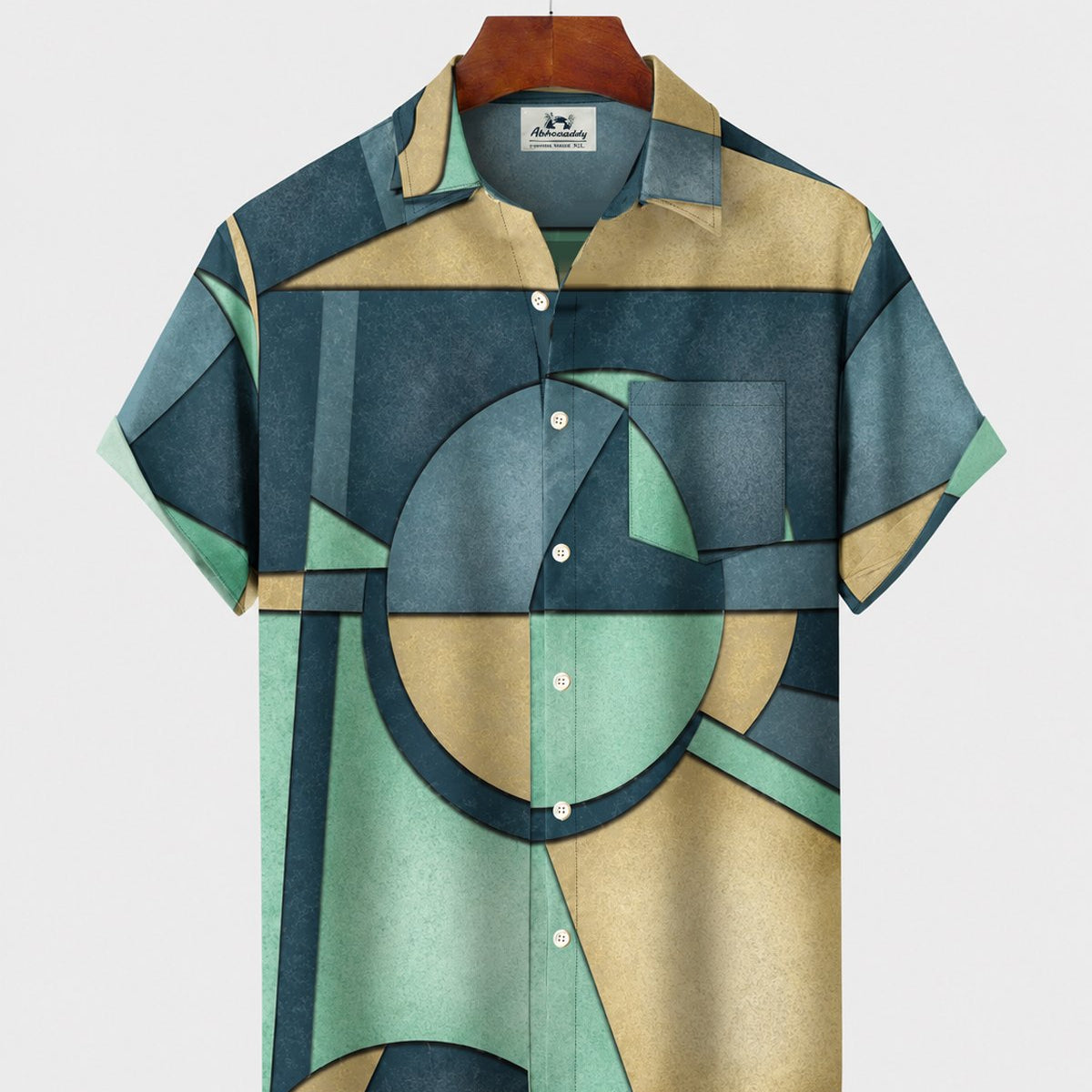 Alohadaddy® Men's Short-Sleeve Button-Down Shirt with Pocket Geometric Print