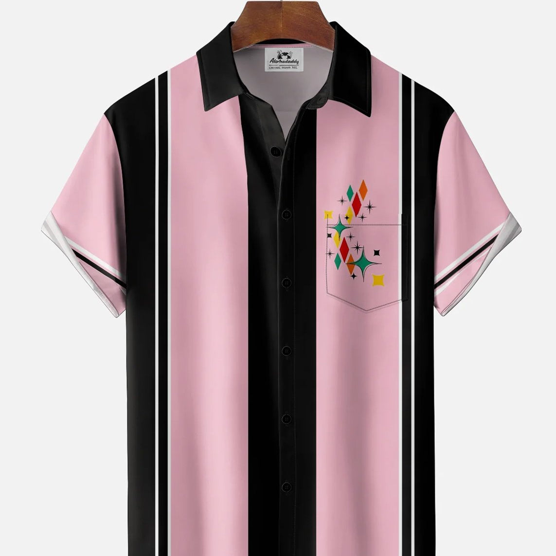 Alohadaddy® Men's Short-Sleeve Button-Down Shirt with Pocket Geometric Print