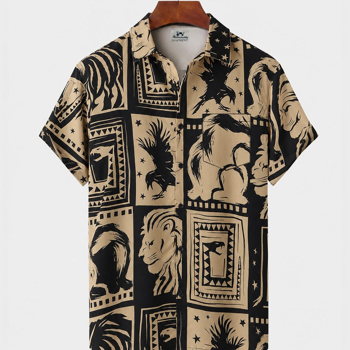 Alohadaddy® Men's Short-Sleeve Button-Down Shirt with Pocket Lion Print