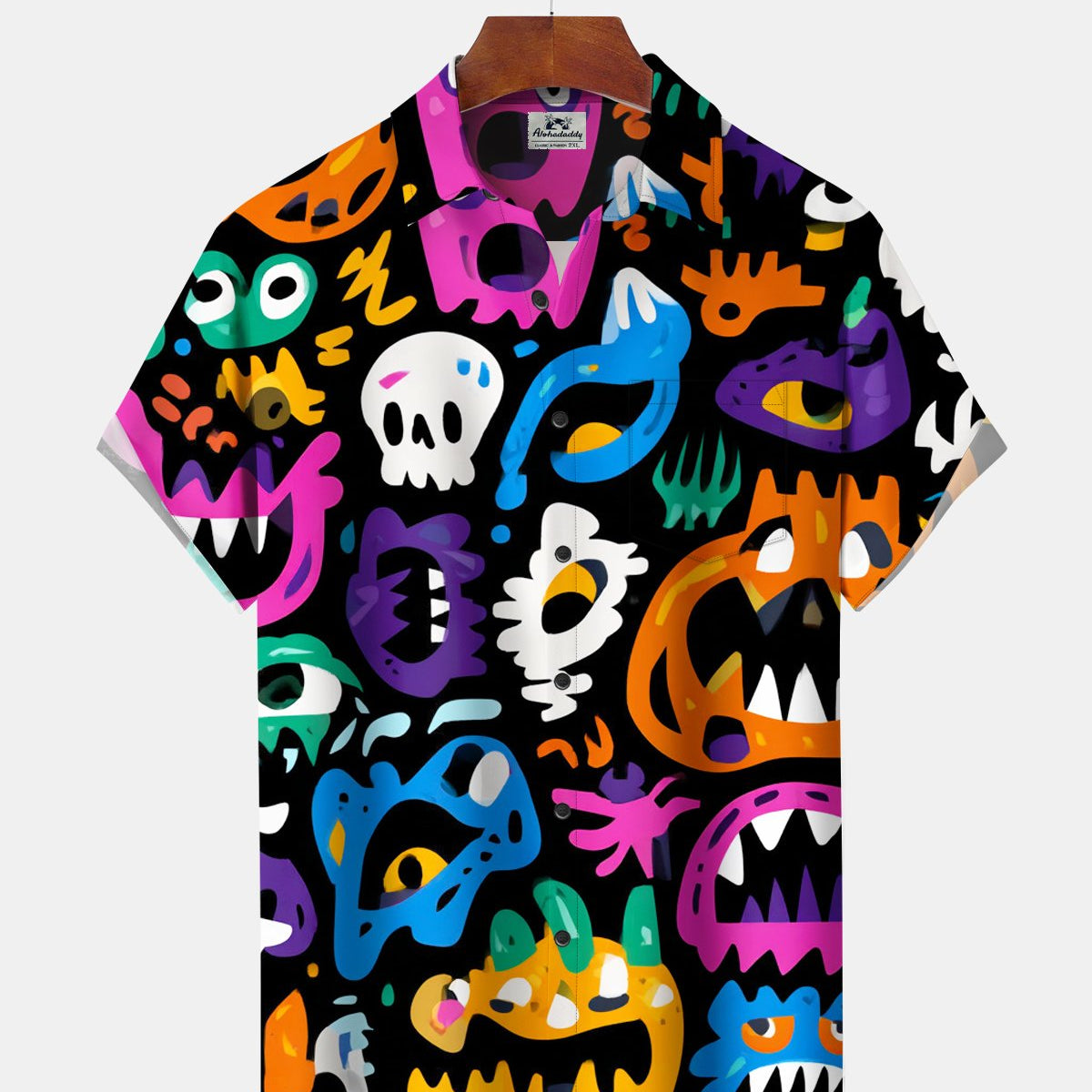 Alohadaddy® Men's Short-Sleeve Button-Down Shirt with Pocket Halloween Print