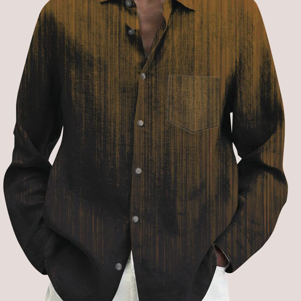 Men's Ombre Abstract Lines Printing Casual Cotton Linen Long Sleeve Plus Size Shirt