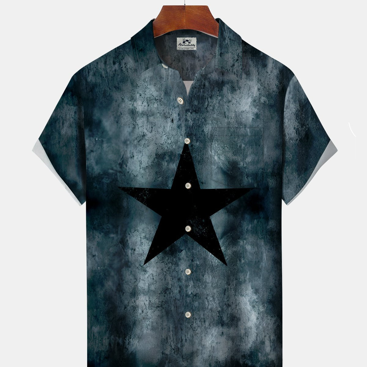 Alohadaddy® Vintage Star Print Art Button Cardigan Pocket Men's Short-Sleeve Shirt
