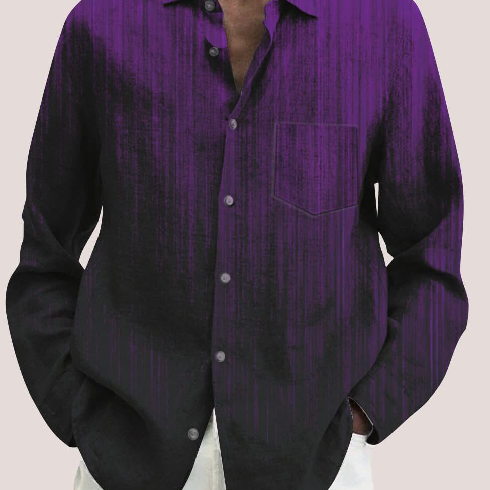 Men's Ombre Abstract Lines Printing Casual Cotton Linen Long Sleeve Plus Size Shirt