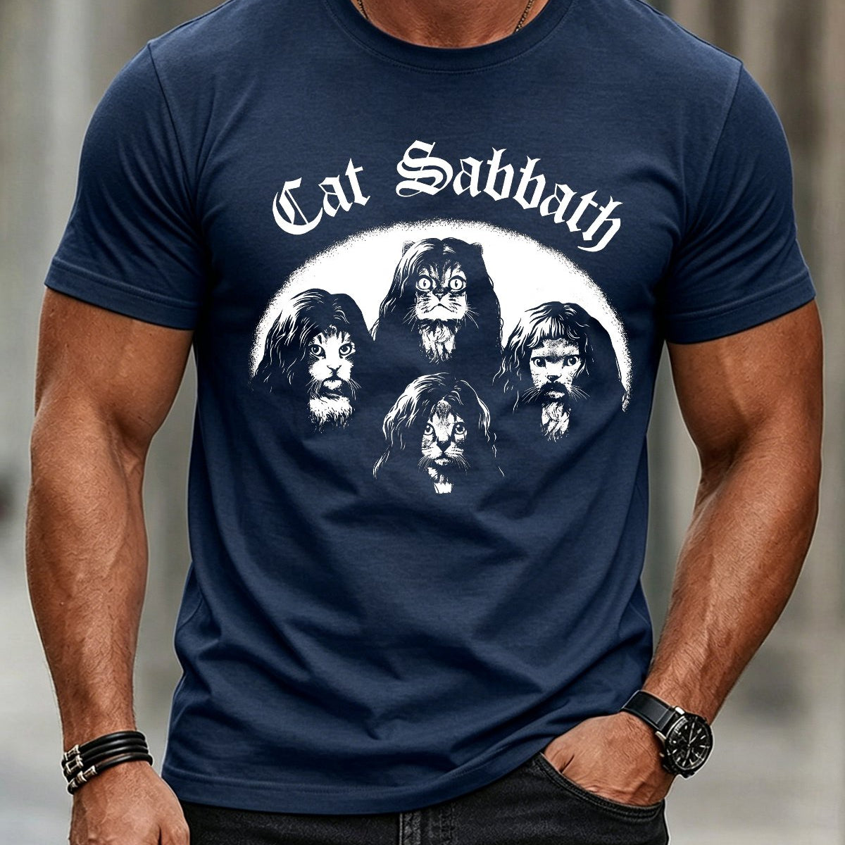Alohadaddy® Casual Lion & Letter Print Crew-Neck Short-Sleeve T-Shirt