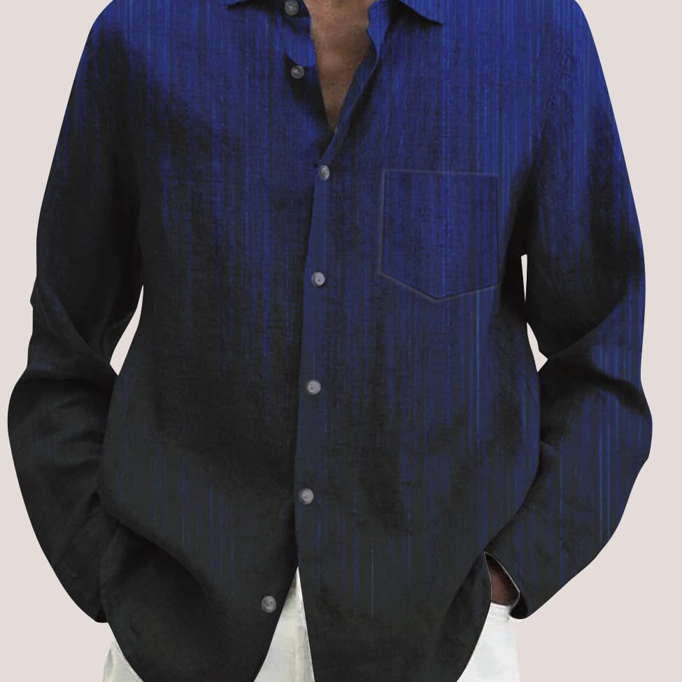 Men's Ombre Abstract Lines Printing Casual Cotton Linen Long Sleeve Plus Size Shirt