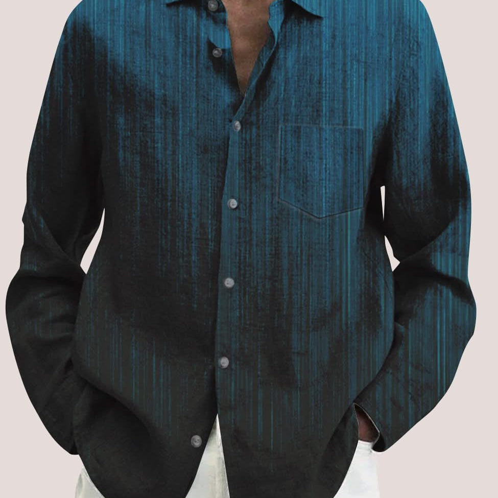 Men's Ombre Abstract Lines Printing Casual Cotton Linen Long Sleeve Plus Size Shirt