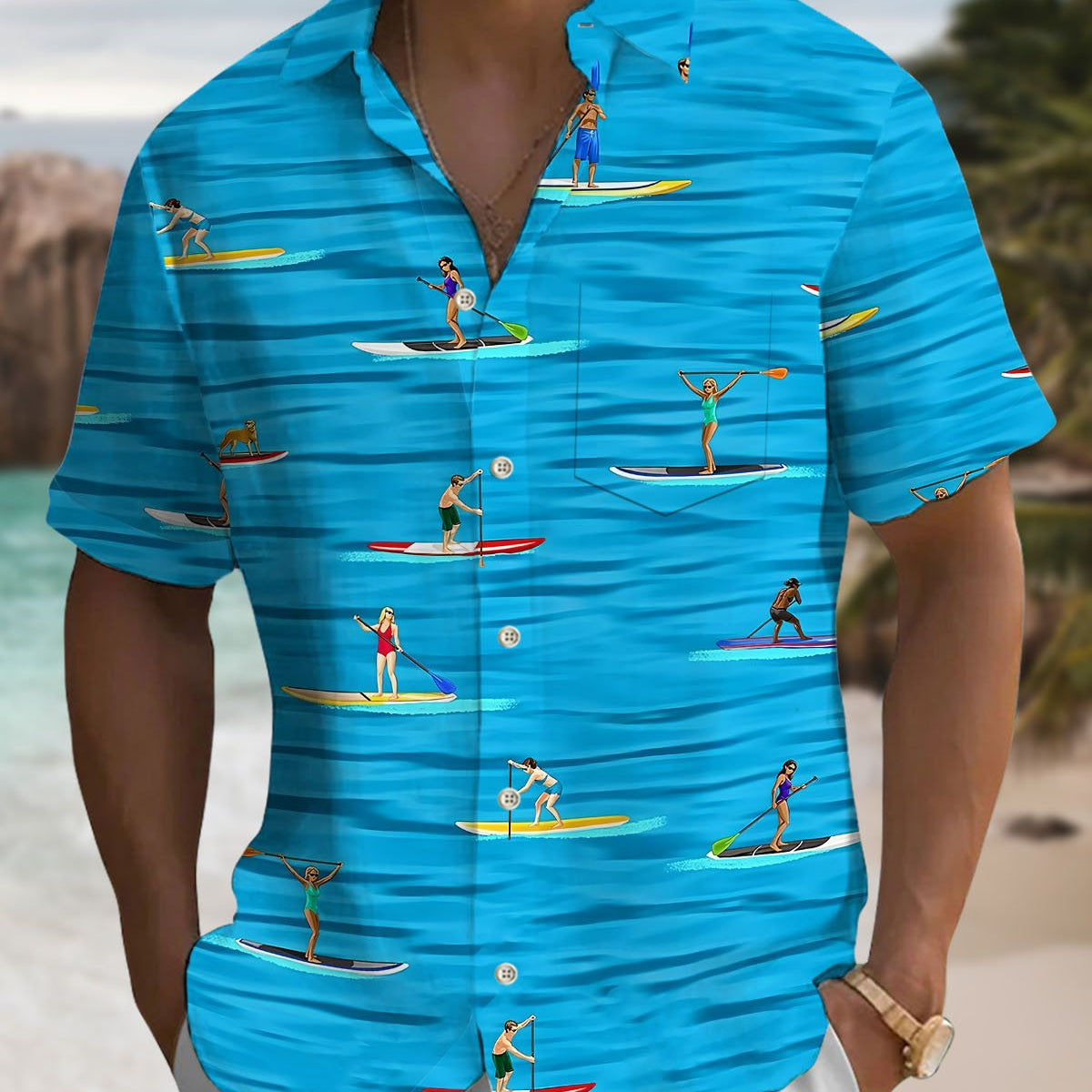 Alohadaddy® Casual Boating Art Print Cardigan Men's Short Sleeve Shirt Big & Tall