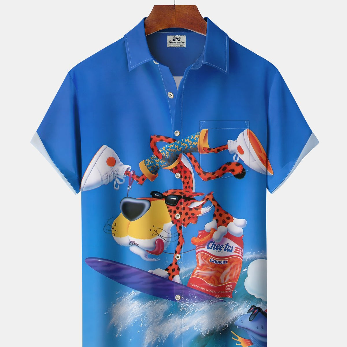 Alohadaddy® Hawaiian Leopard Surfing Print Art Button Pocket Cardigan Men's Short Sleeve Shirt