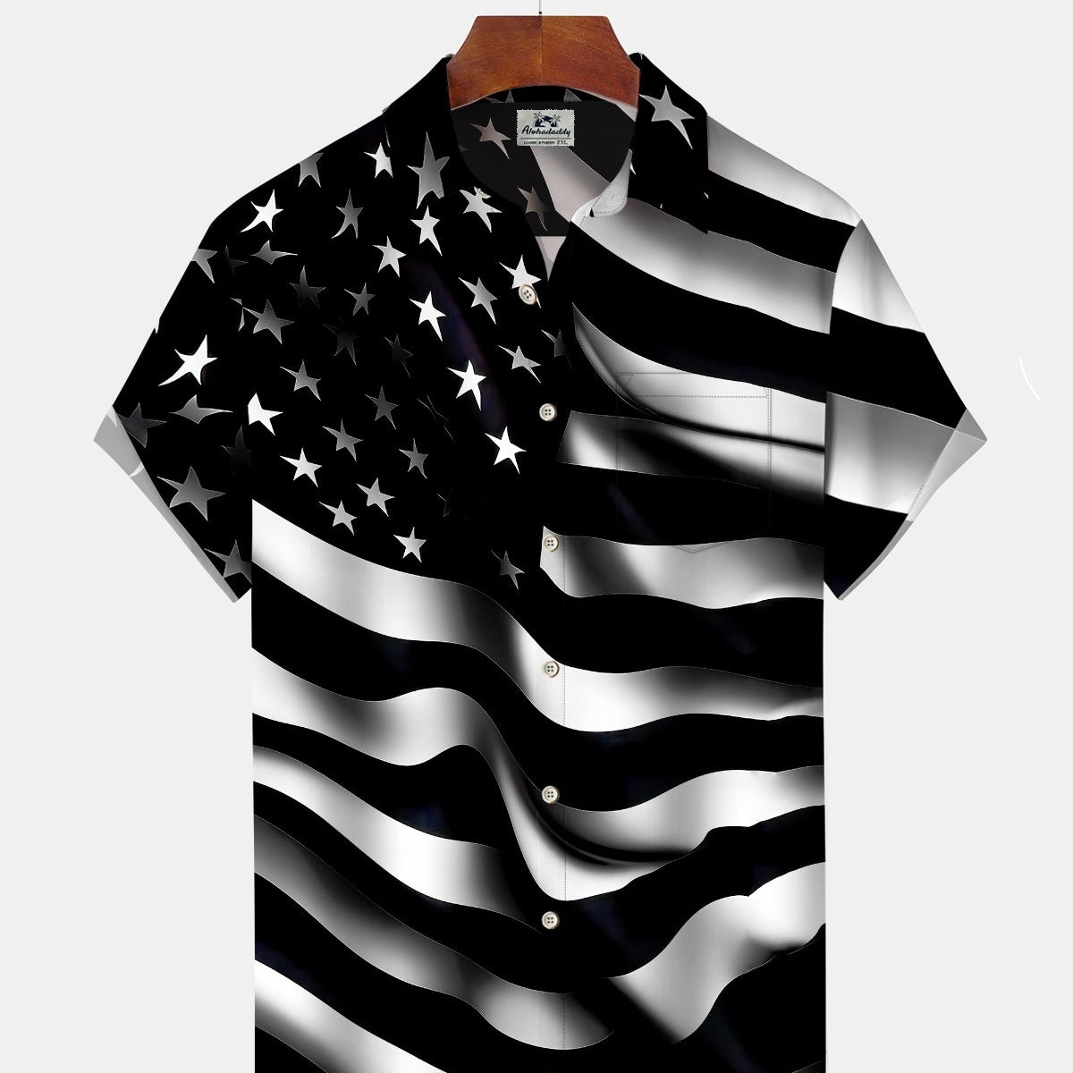 Alohadaddy® Holiday Independence Day Print Art Button Cardigan with Pockets Men's Short Sleeve Shirt