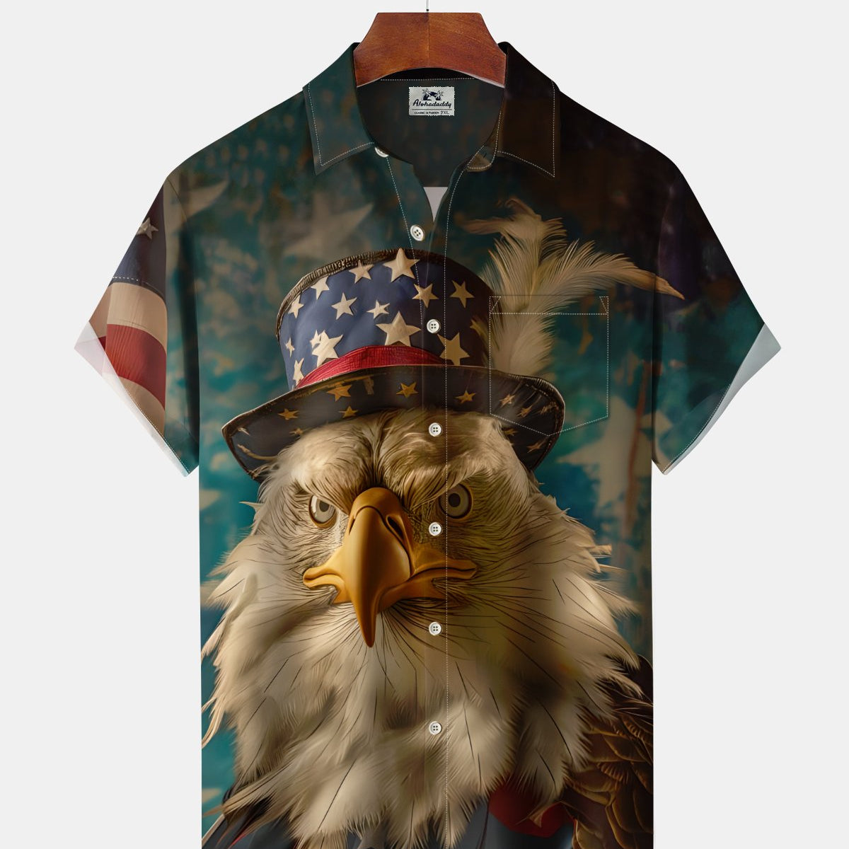 Alohadaddy® Holiday Independence Day Print Art Button Pocket Cardigan Men's Short Sleeve Shirt