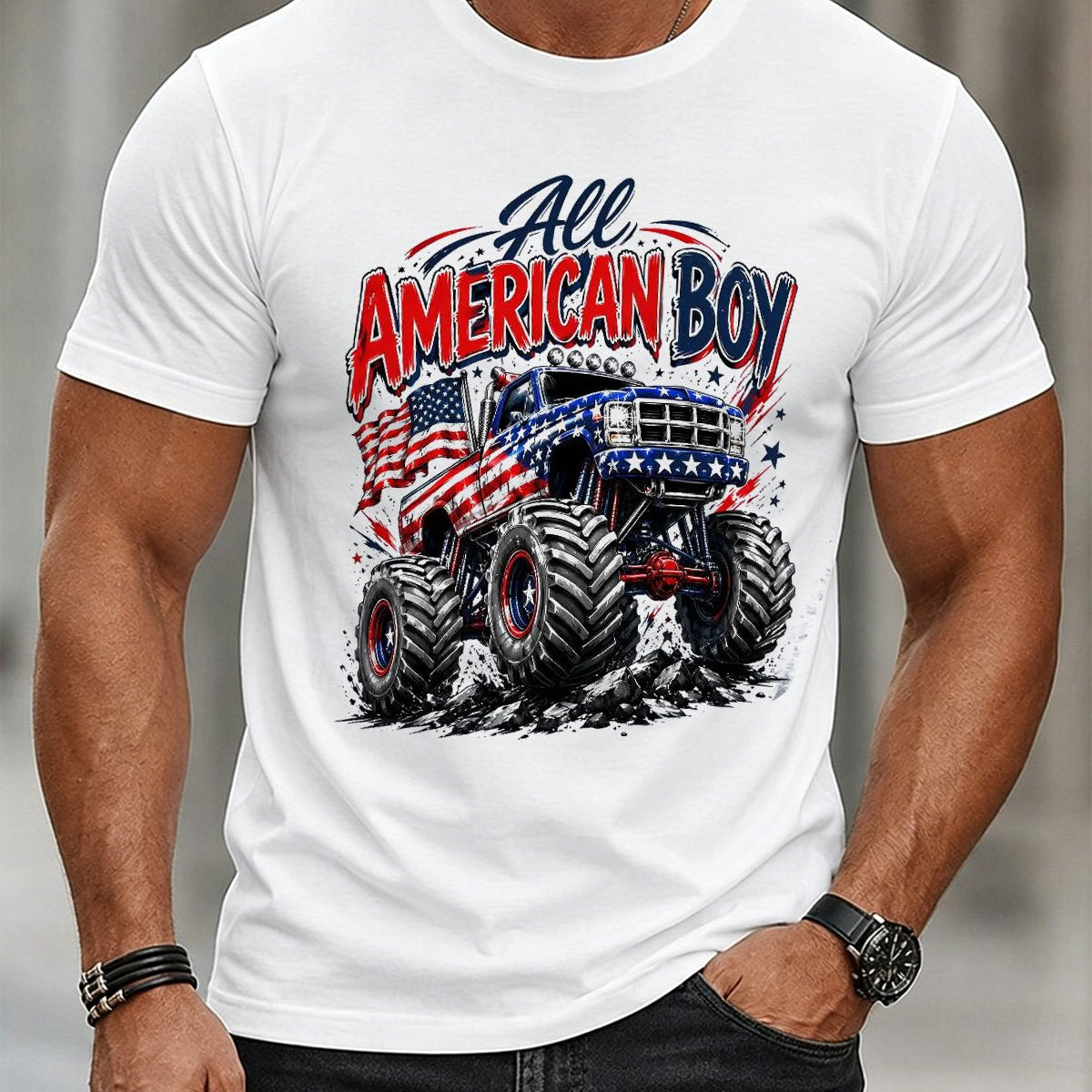 Alohadaddy® Men's Casual Short-Sleeve Crew-Neck T-Shirt with Off-Road Truck Print