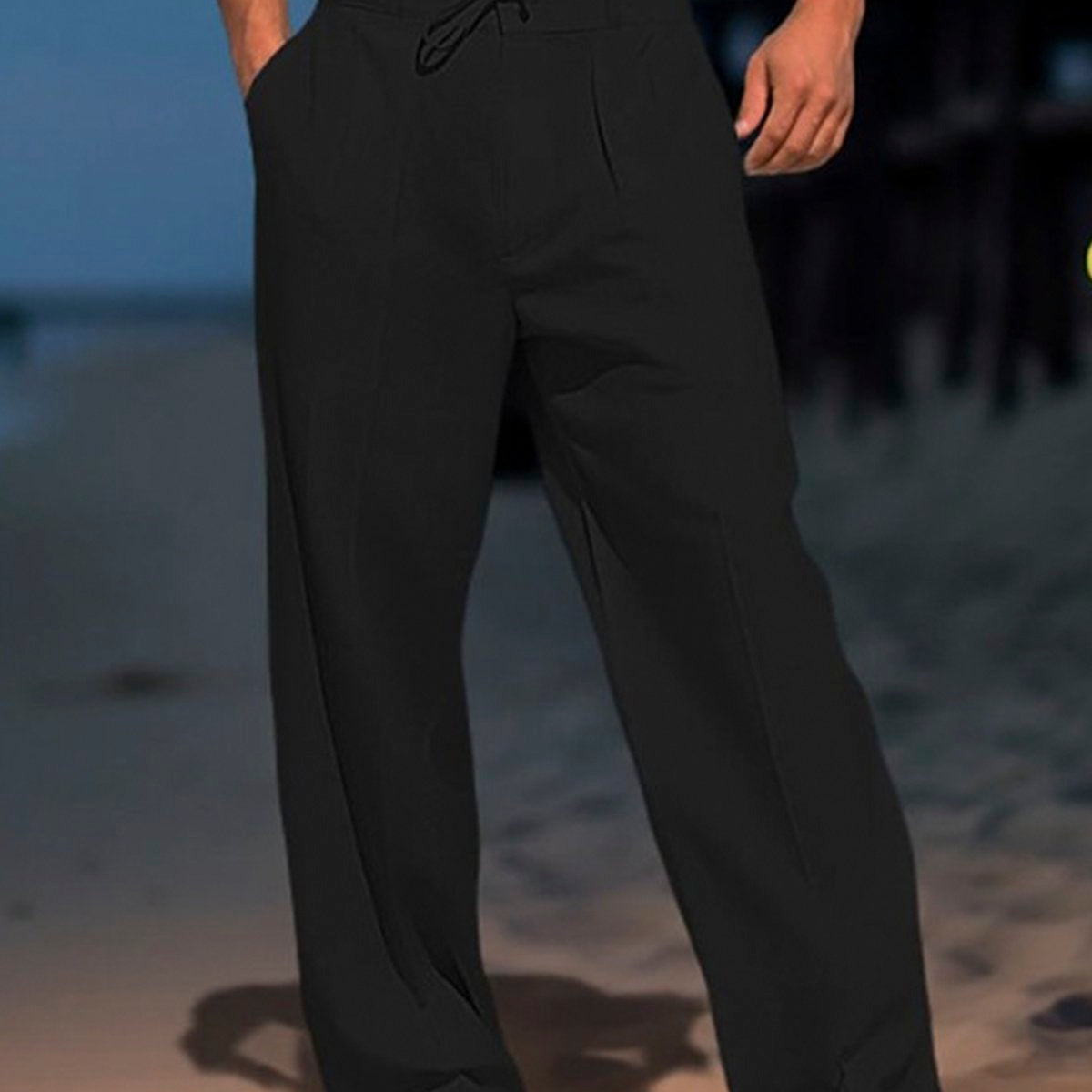 Alohadaddy Men's Beach Daily Loose Linen Elastic Waist Drawstring Trousers