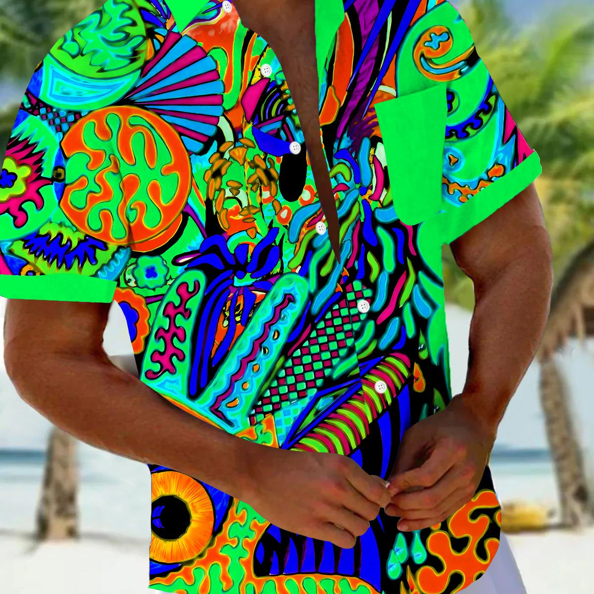 Alohadaddy Vintage Abstract Art Texture Print Chest Pocket Shirt Plus Size Men's Shirt Big Tall