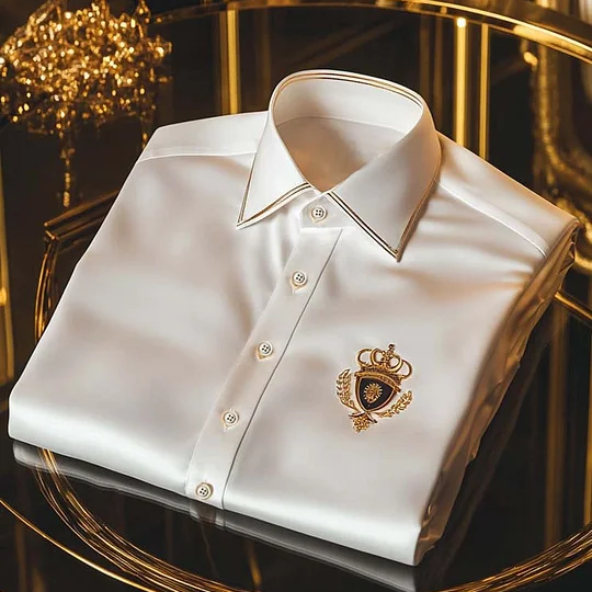 Alohadaddy® Satin Gloss Business Basic Logo Print Elastic Button Men's Long Sleeve Shirt Big & Tall