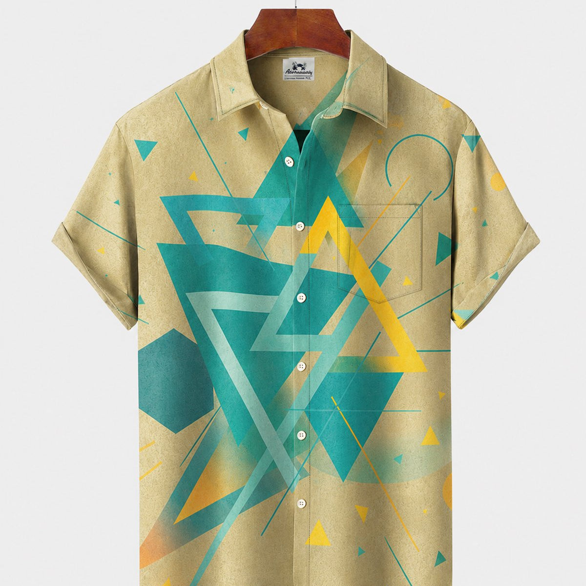 Alohadaddy® Men's Short-Sleeve Button-Down Shirt with Pocket Geometric Print