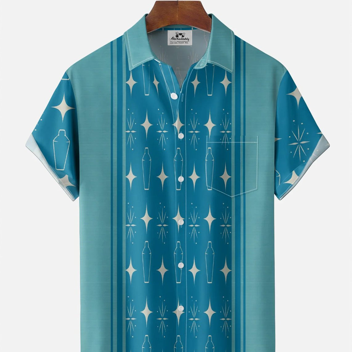 Alohadaddy® Men's Short-Sleeve Button-Down Shirt with Pocket Geometric Print