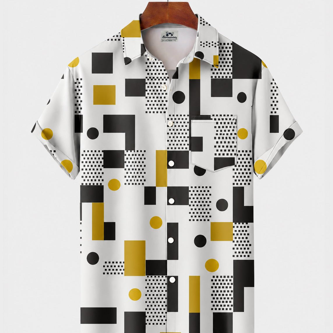 Alohadaddy® Men's Short-Sleeve Button-Down Shirt with Pocket Geometric Print