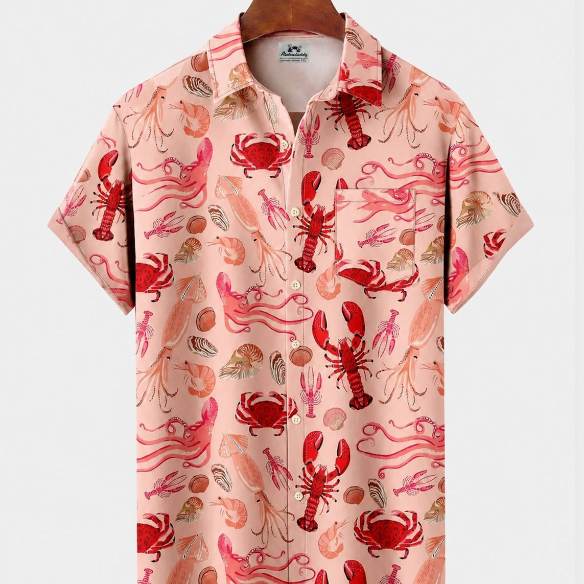 Alohadaddy® Men's Short-Sleeve Button-Down Shirt with Pocket Lobster Print