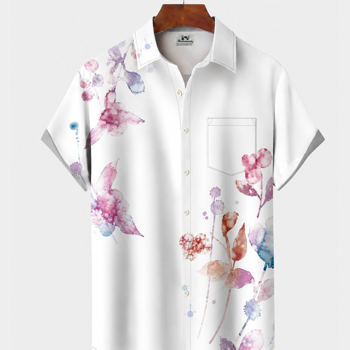 Alohadaddy® Men's Short-Sleeve Button-Down Shirt with Pocket Floral Print