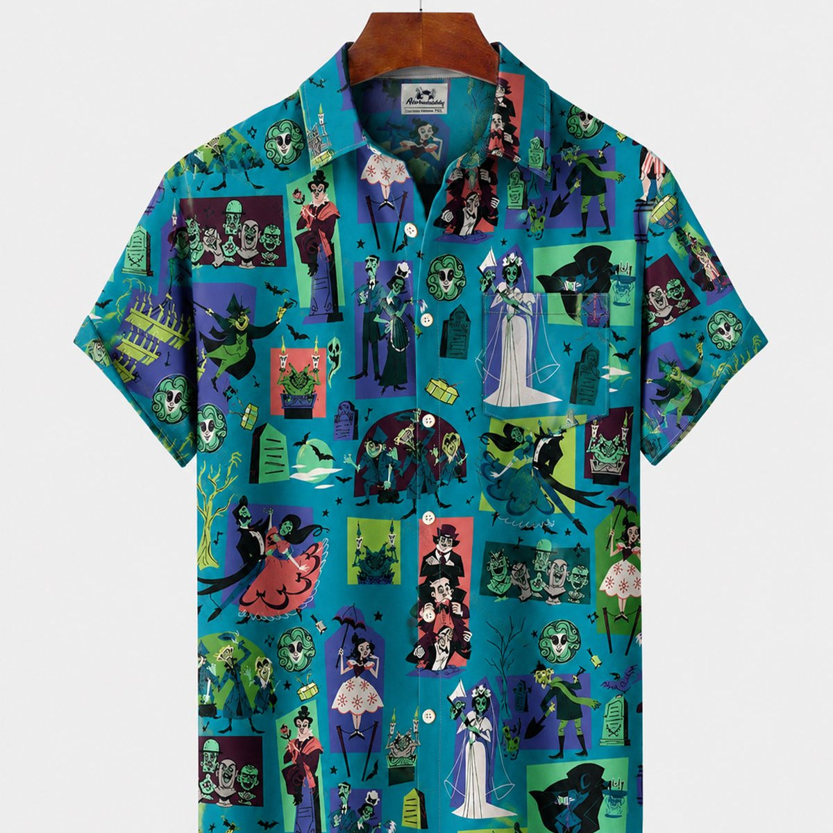 Alohadaddy® Men's Short-Sleeve Button-Down Shirt with Pocket Halloween Print