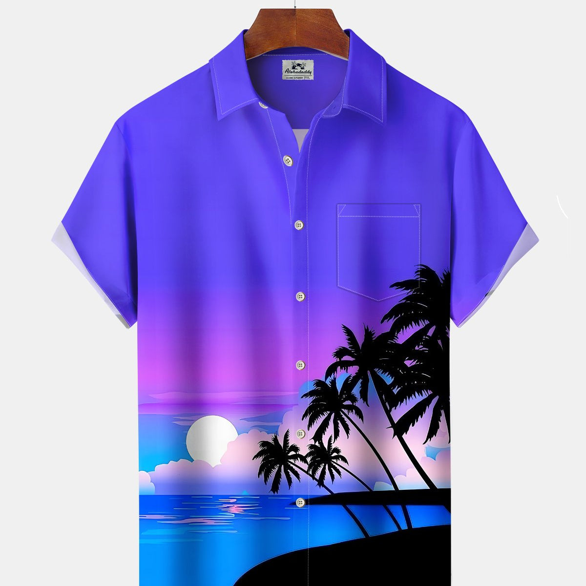 Alohadaddy® Hawaiian Palm Tree Print Art Button Pocket Cardigan Men's Short Sleeve Shirt Big & Tall
