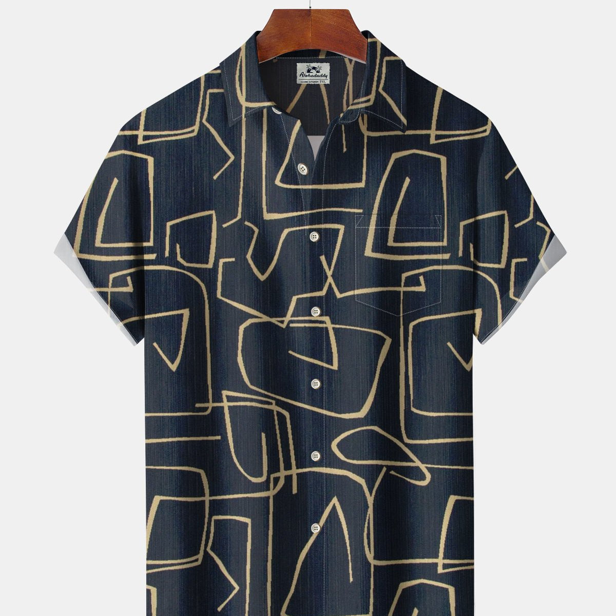 Alohadaddy® Men's Short-Sleeve Casual Cardigan Shirt Geometric Art Print, Button-Front with Pocket