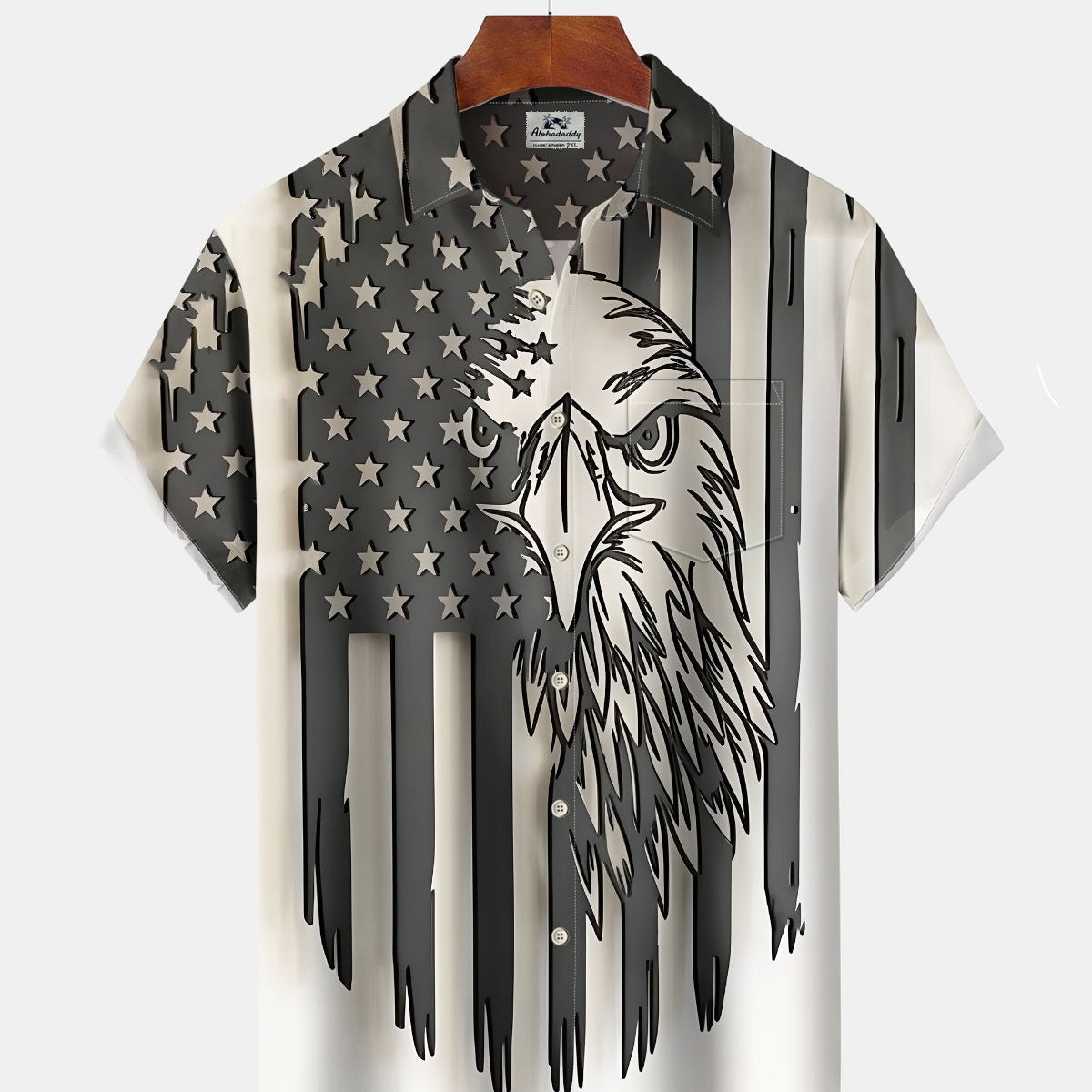 Alohadaddy® Holiday Independence Day Print Art Button Pocket Cardigan Men's Short Sleeve Shirt