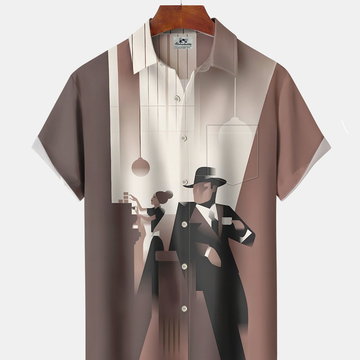 Alohadaddy® Retro Cartoon Character Print Art, Button Pocket Cardigan Men's Short Sleeve Shirt