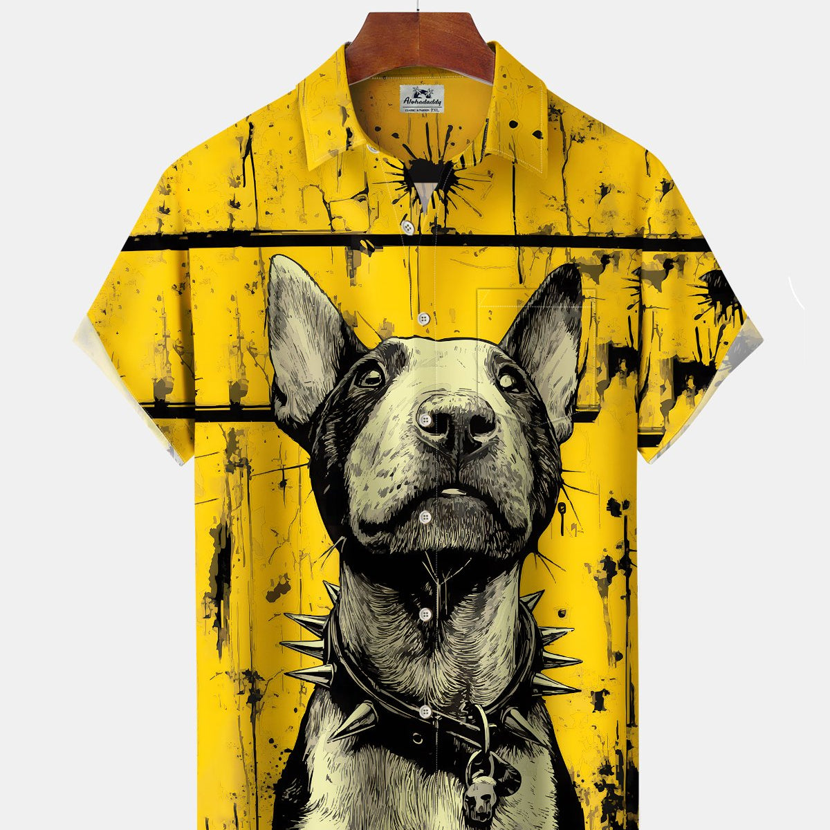 Alohadaddy® Vintage Dog Print Art Button Pocket Cardigan Men's Short Sleeve Shirt