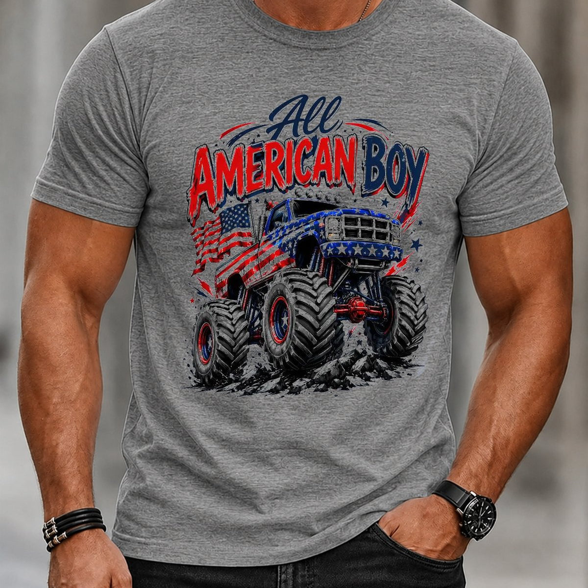 Alohadaddy® Men's Casual Short-Sleeve Crew-Neck T-Shirt with Off-Road Truck Print