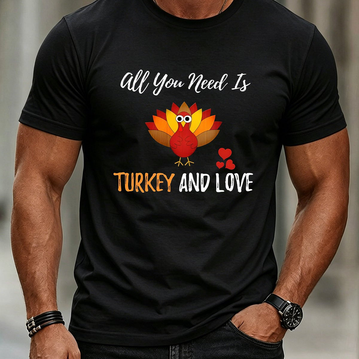 Alohadaddy® Men's Short-Sleeve T-Shirt Thanksgiving Print Crew Neck