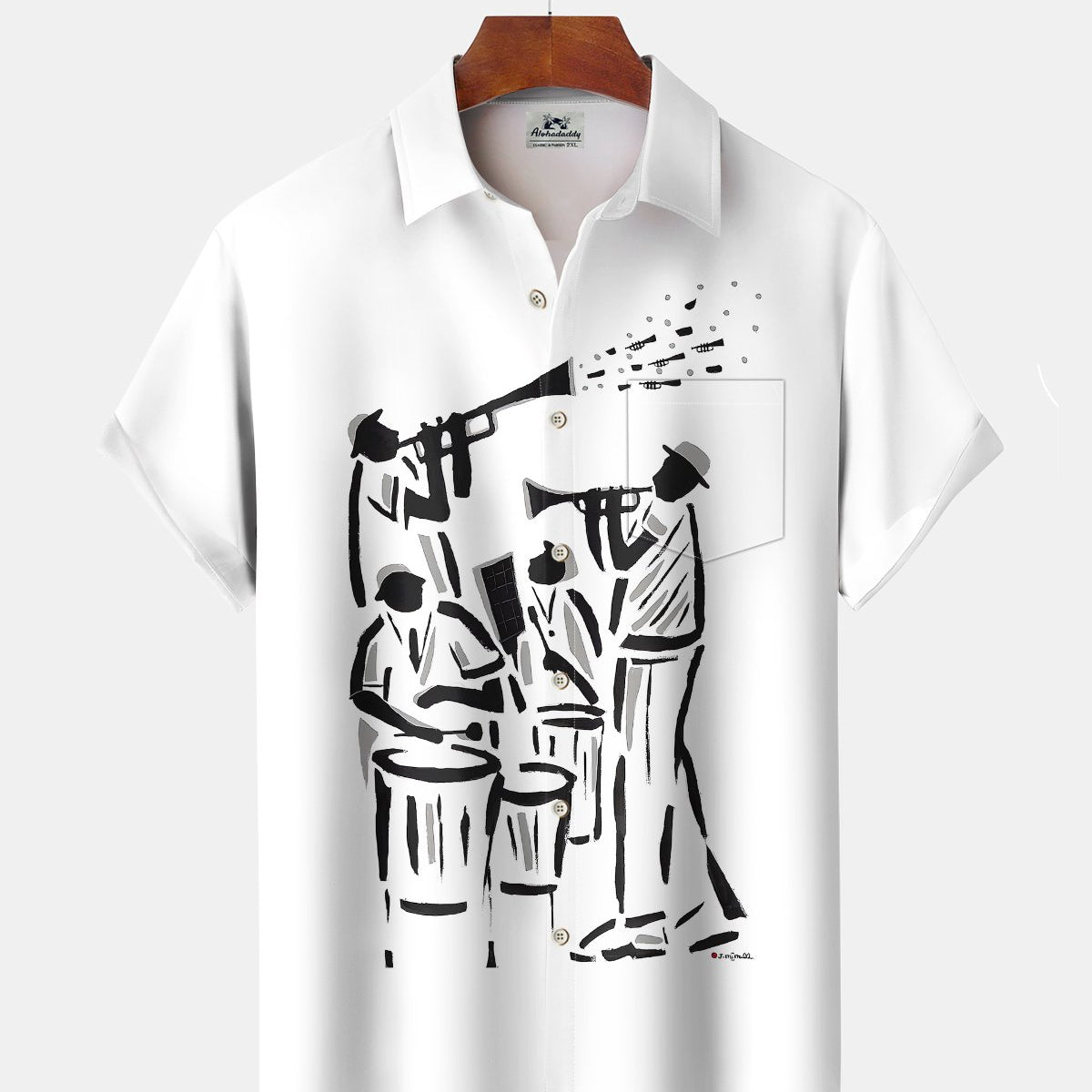 Alohadaddy® Men's Short-Sleeve Button-Down Shirt Casual Music-Themed Graphic Print with Pocket