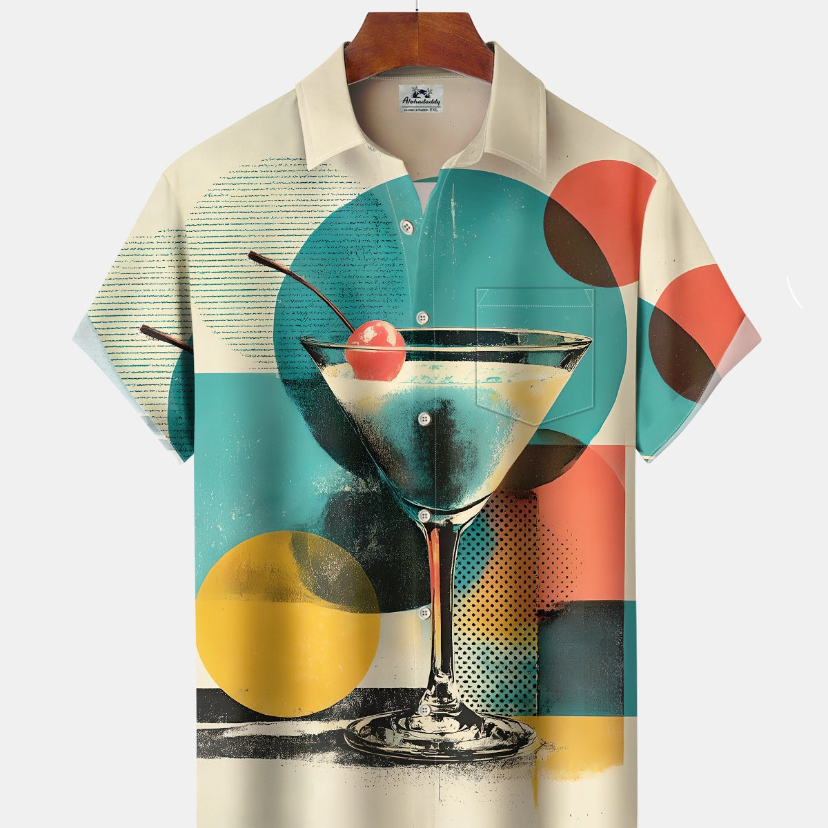 Alohadaddy® Men's Short-Sleeve Button-Down Shirt with Pocket Vintage Cocktail Print