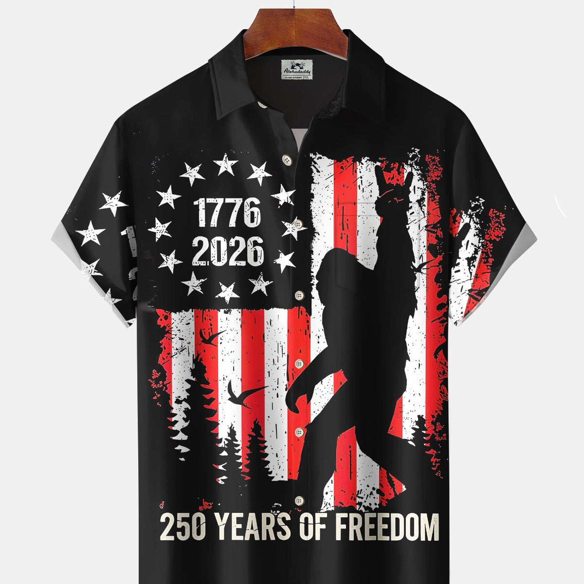 Alohadaddy® Men's Short-Sleeve Button-Down Shirt USA 250th Anniversary Print Cardigan Style with Pocket
