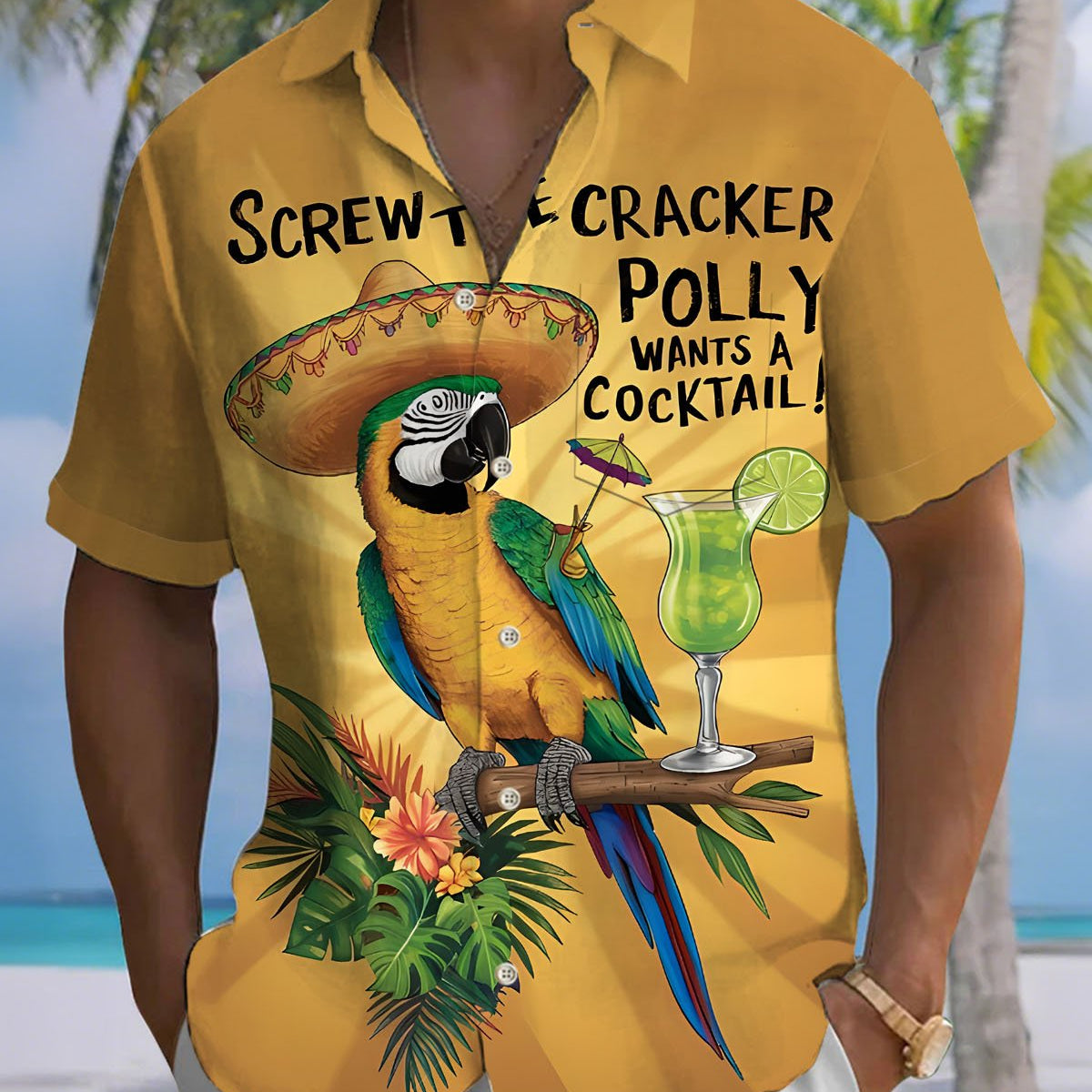 Alohadaddy® Hawaiian Parrot Print Art Button Cardigan Pocket Men's Short Sleeve Shirt Big & Tall