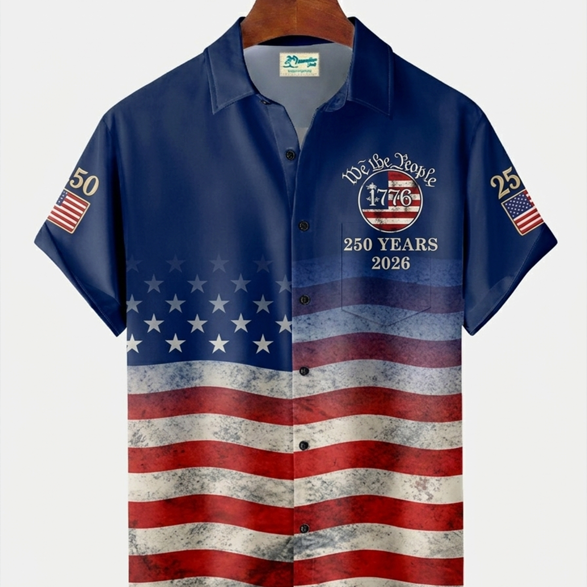 Alohadaddy® Men's Holiday 250th Anniversary We the People Stars Stripes Print Button Down Short-Sleeve Big & Tall