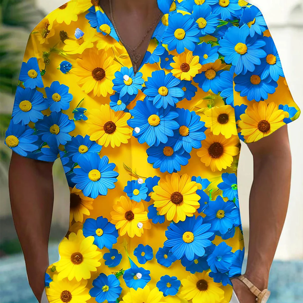 Alohadaddy® Hawaiian Floral Art Print Moisture Wicking Men's Short Sleeve Shirt Big & Tall